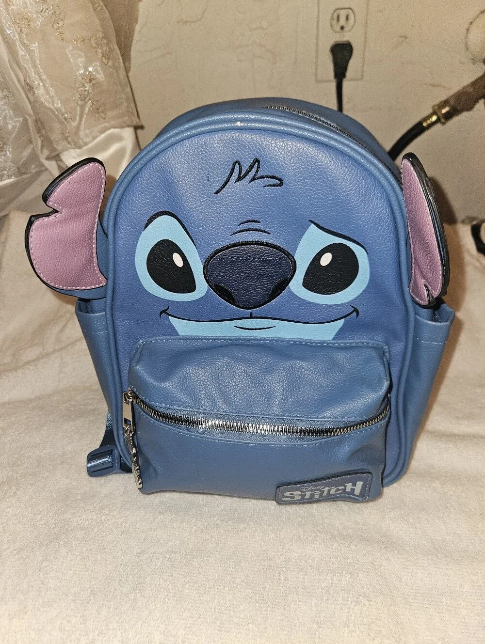Disney Blue Stitch Character  Backpack with Pink Ear Accents